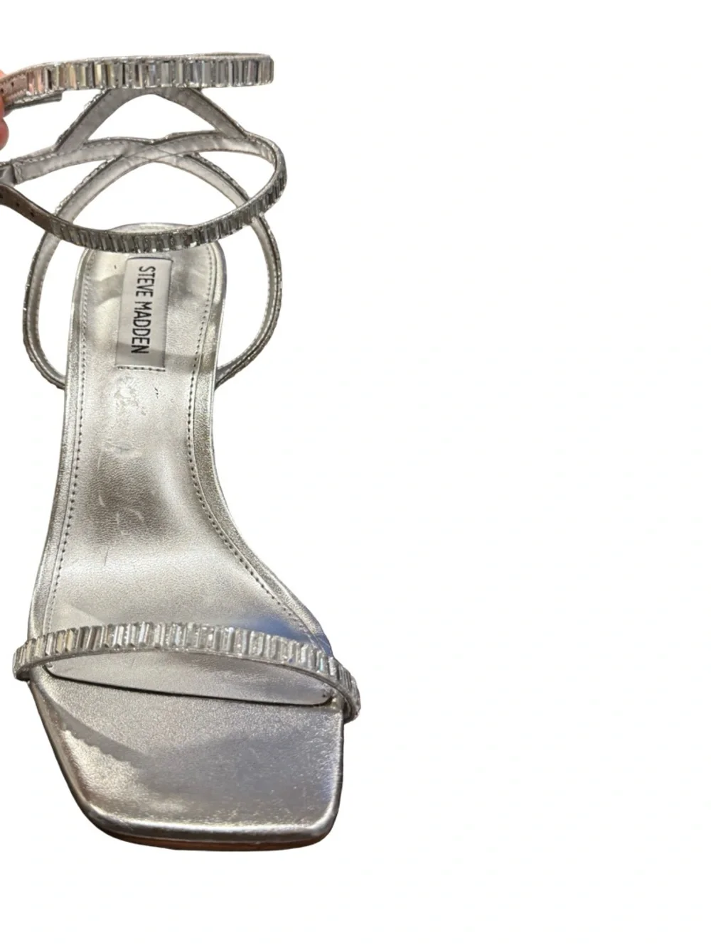 Steve Madden Silver Ankle-Strap Square-Toe Heel